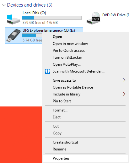 USB Drive Properties